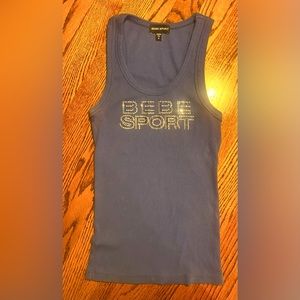 Bebe sport blue tank with rhinestone words